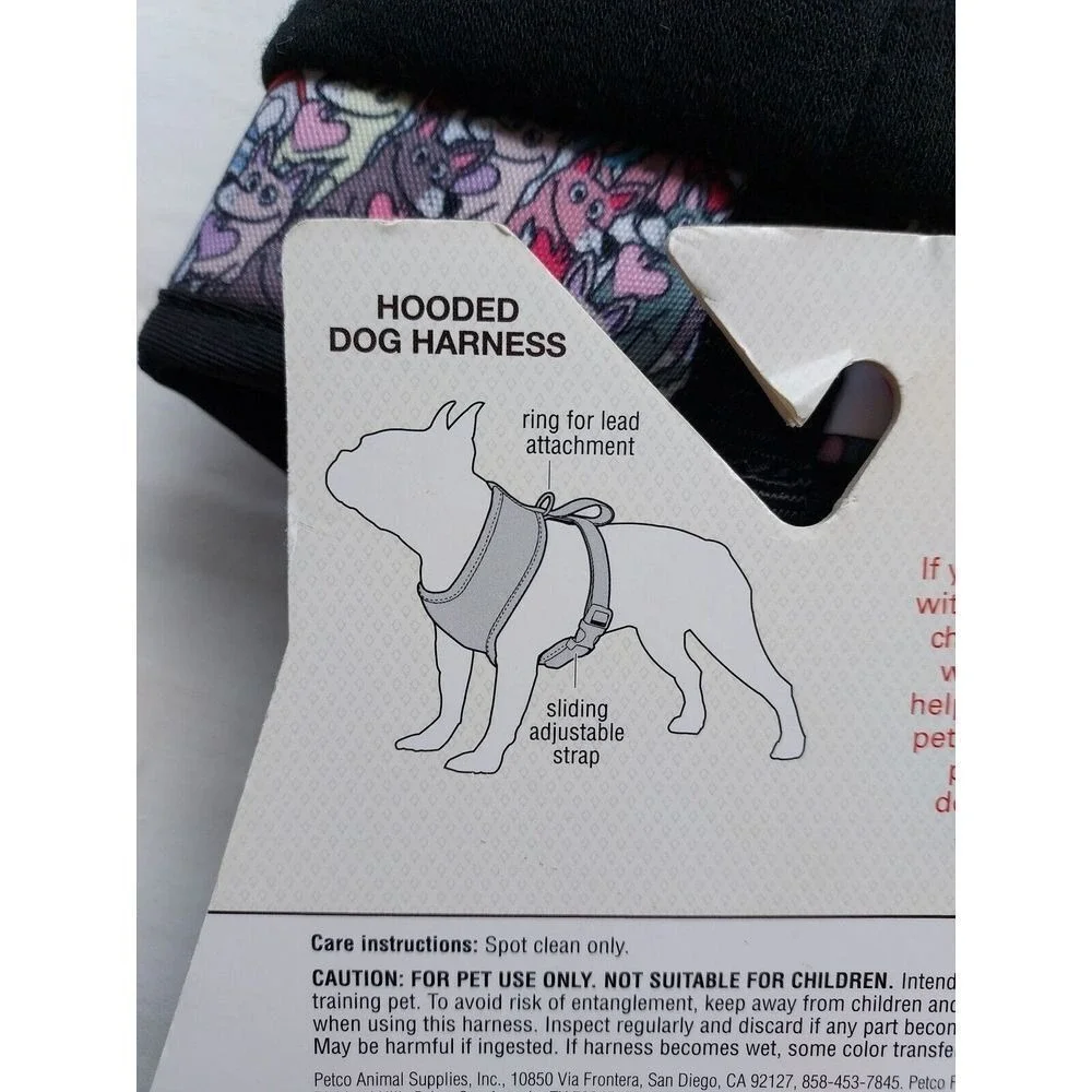 Bobs By Skechers XS Adjustable Hooded Dog Harness Loverboy Print Dogs NWT